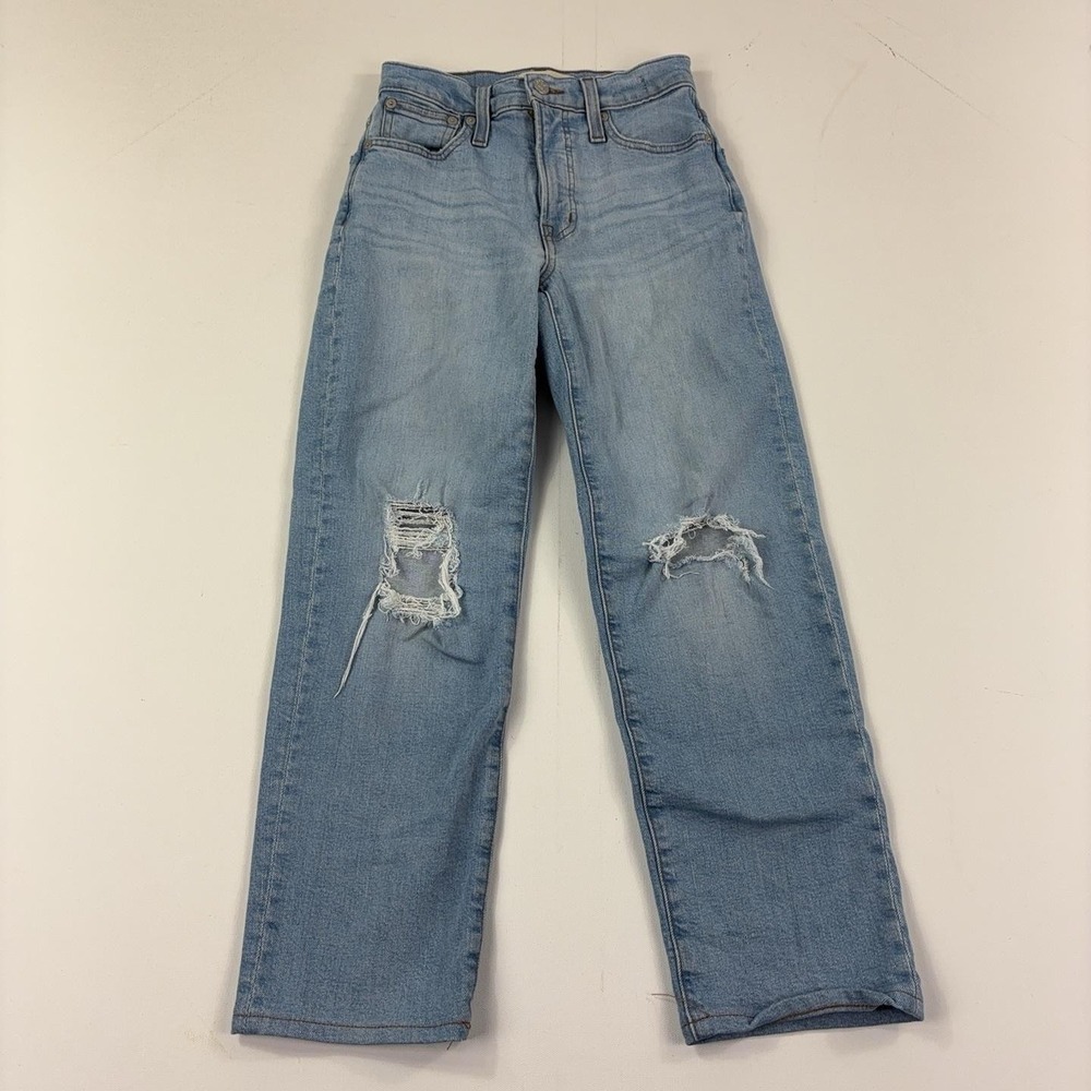 Madewell Perfect Vintage Straight Jeans Womens 23 Blue Light Wash Distressed